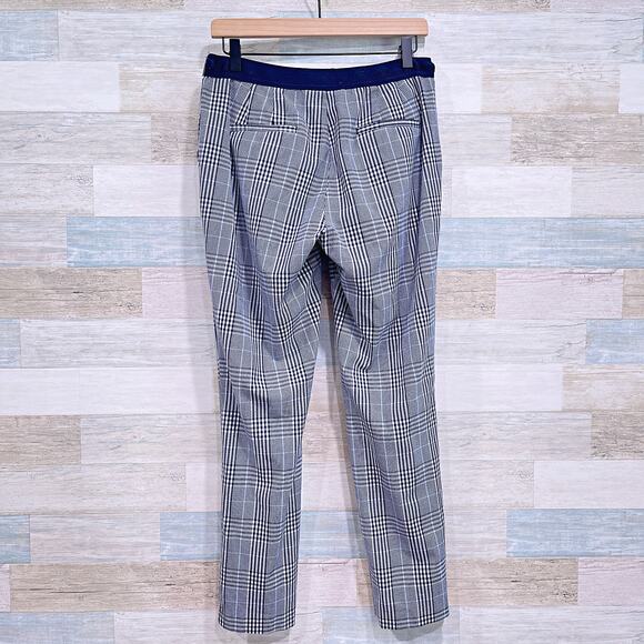 ZARA Plaid Slim Leg Trousers Blue White Ankle Crop Stretch Work Womens Large - Picture 5 of 9